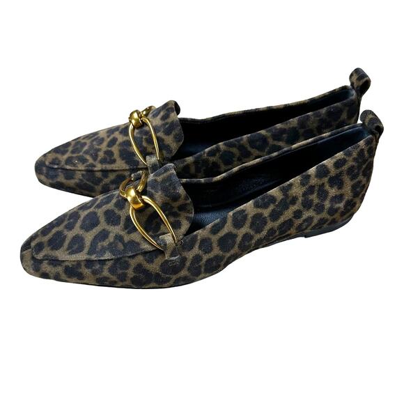 Veronica Beard NWOB Champlain Chain Leopard Loafer 6M Gold Chain Vamp Suede - Picture 4 of 10